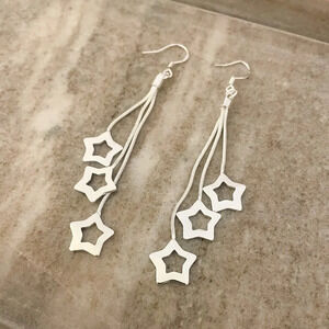 925 Sterling Silver Star Dangle Earrings Long Drop Earrings Star Jewelry